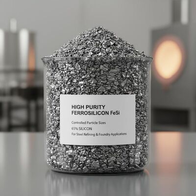 السيليكون الحديدي عالي النقاء FeSi مع أحجام الجسيمات المنظمة و 65% من السيليكون لتطبيقات تكرير الصلب والصهارة